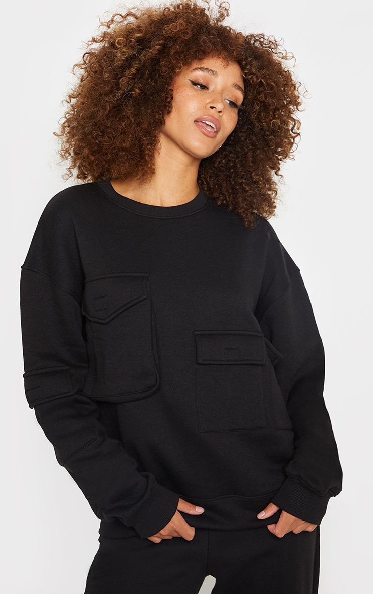 Black Oversized Pocket Detail Sweatshirt