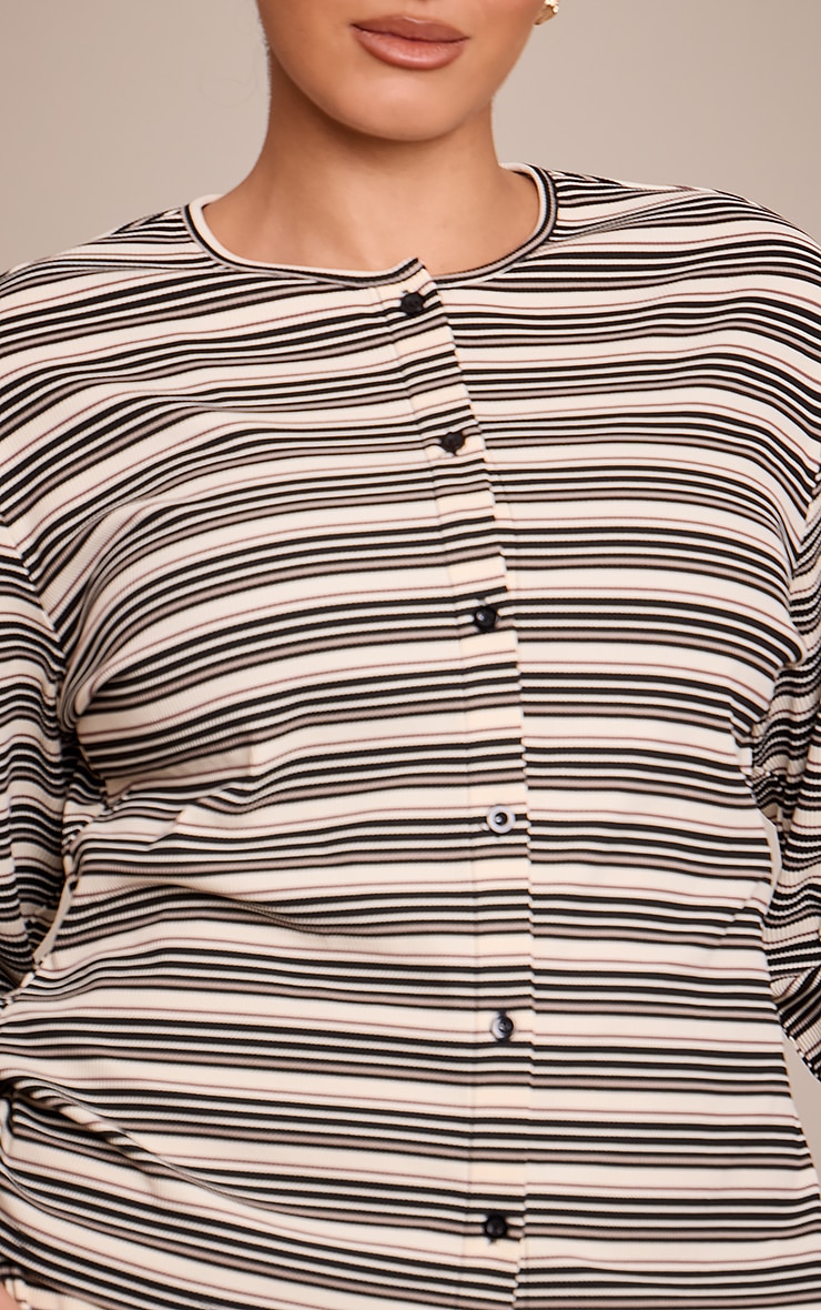 Plus Black Stripe Soft Rib Fitted Button Up Top image 4