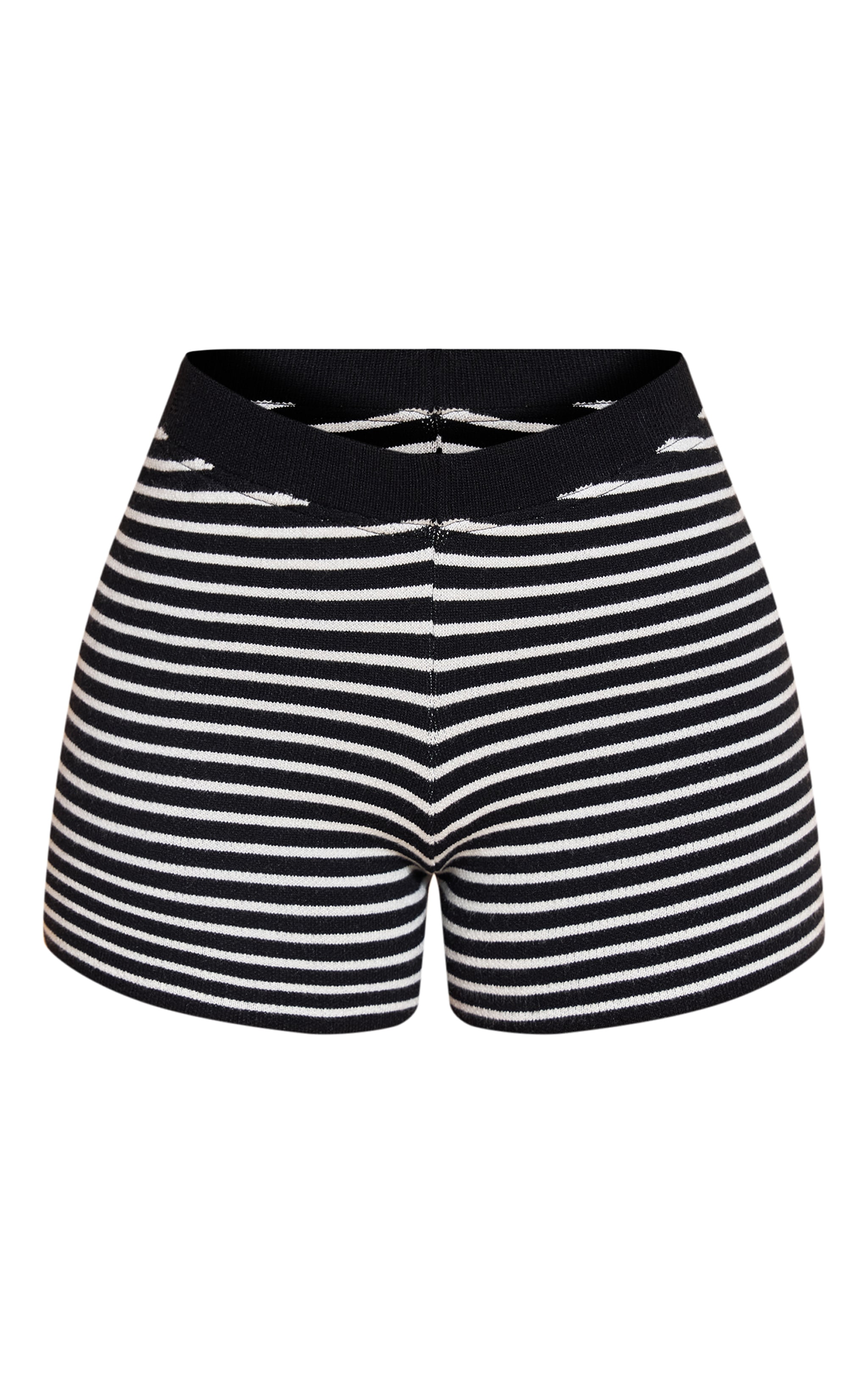 Petite Black Stripe Knitted Fitted Shorts image 6