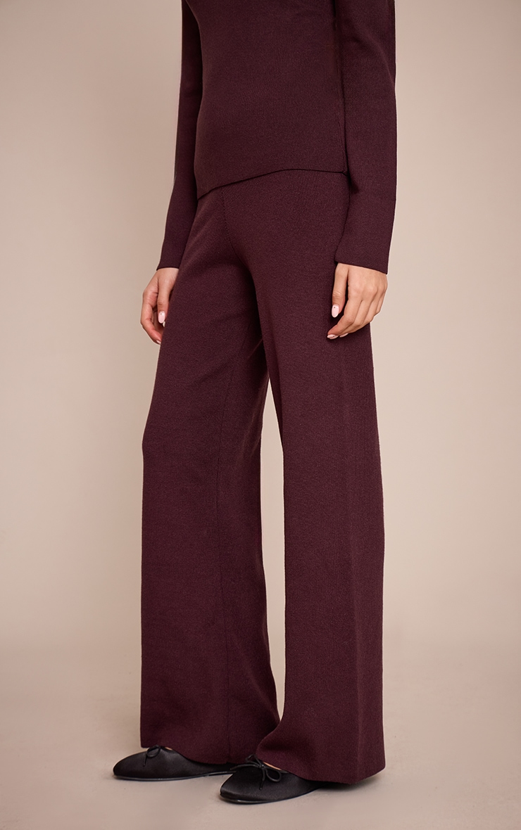 Chocolate Ribbed Knitted Wide Leg Pants image 2