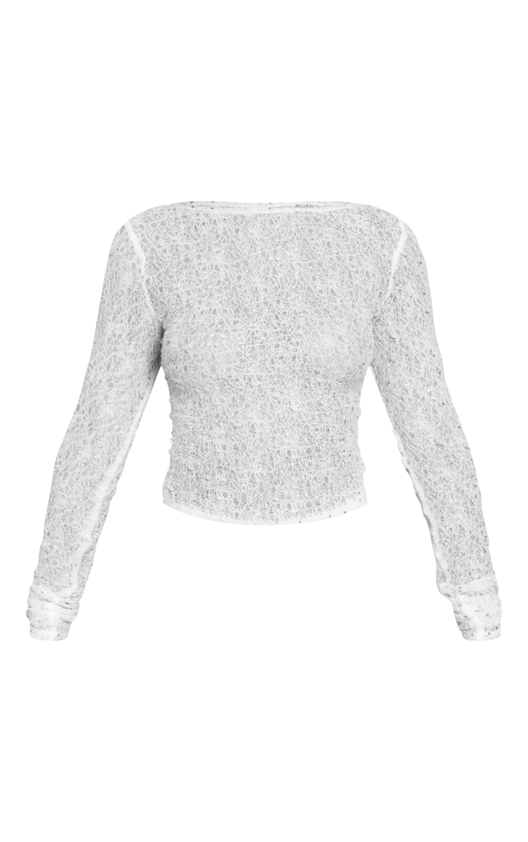 Petite White Sequin Lace Scoop Back Top image 5