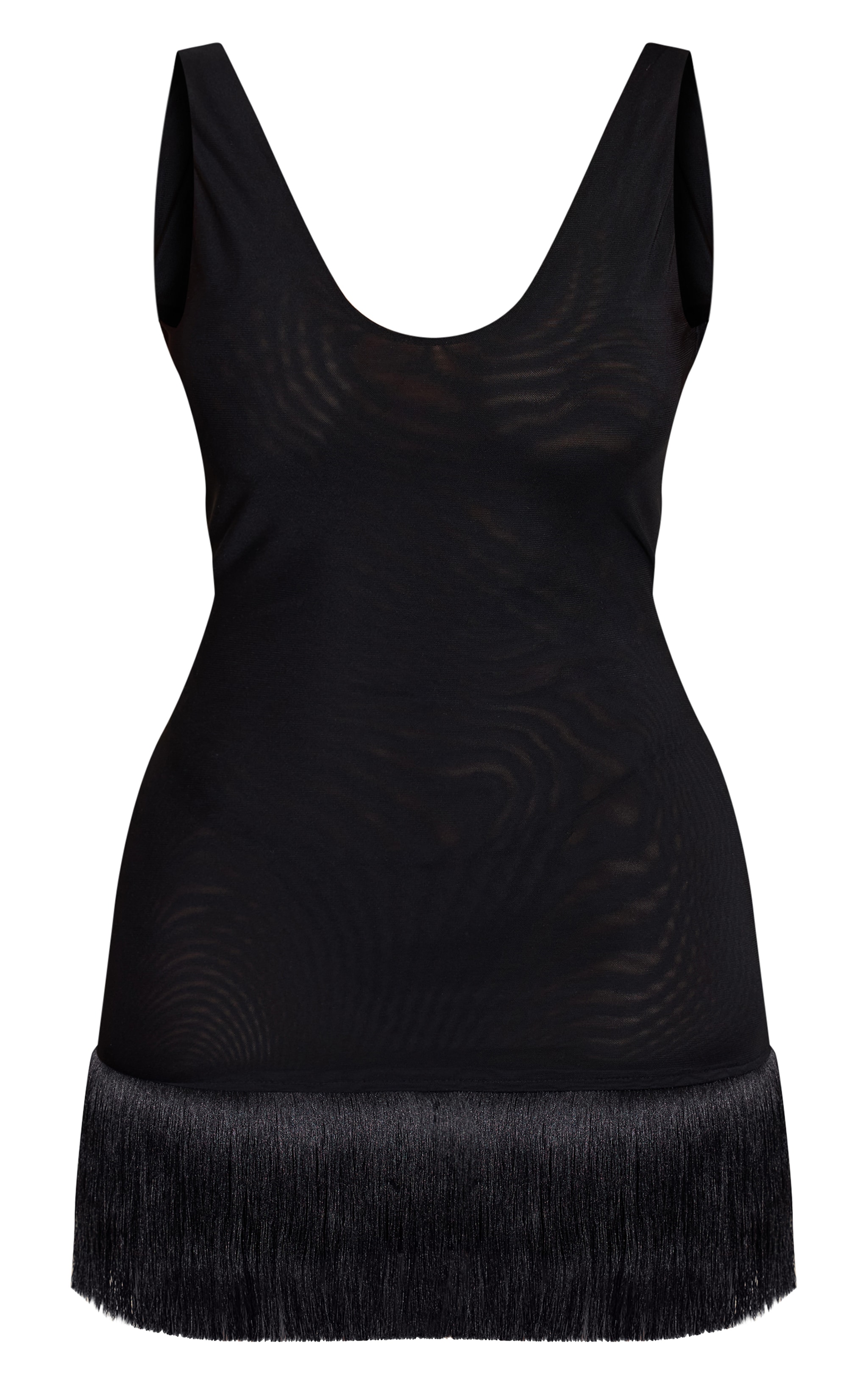 Shape Black Mesh Scoop Back Fringe Trim Mini Dress image 5