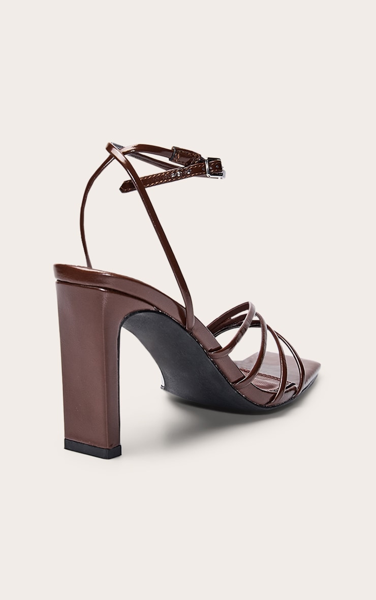 Chocolate Thin Strap Square Toe Slim Block Heeled Sandal image 4