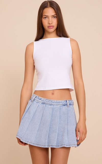 Light Blue Low Rise Pleated Denim Mini Skirt