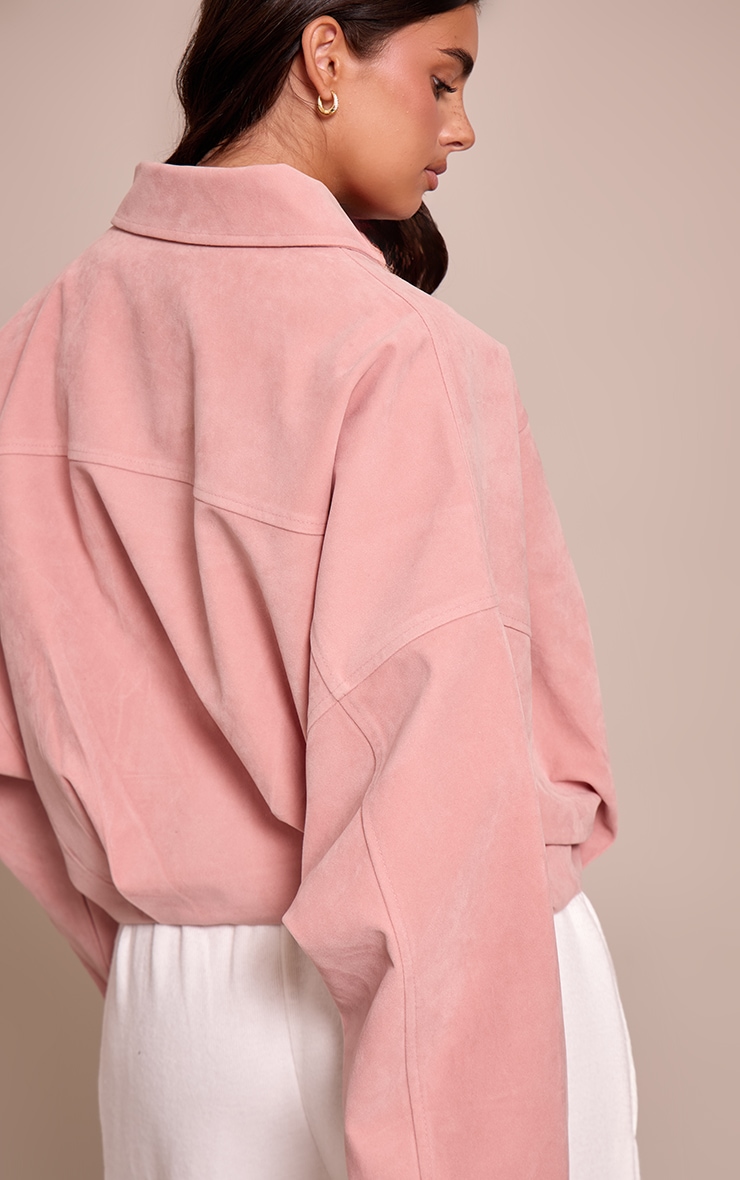 Dusty Pink Faux Suede Covered Placket Bomber Jacket image 2
