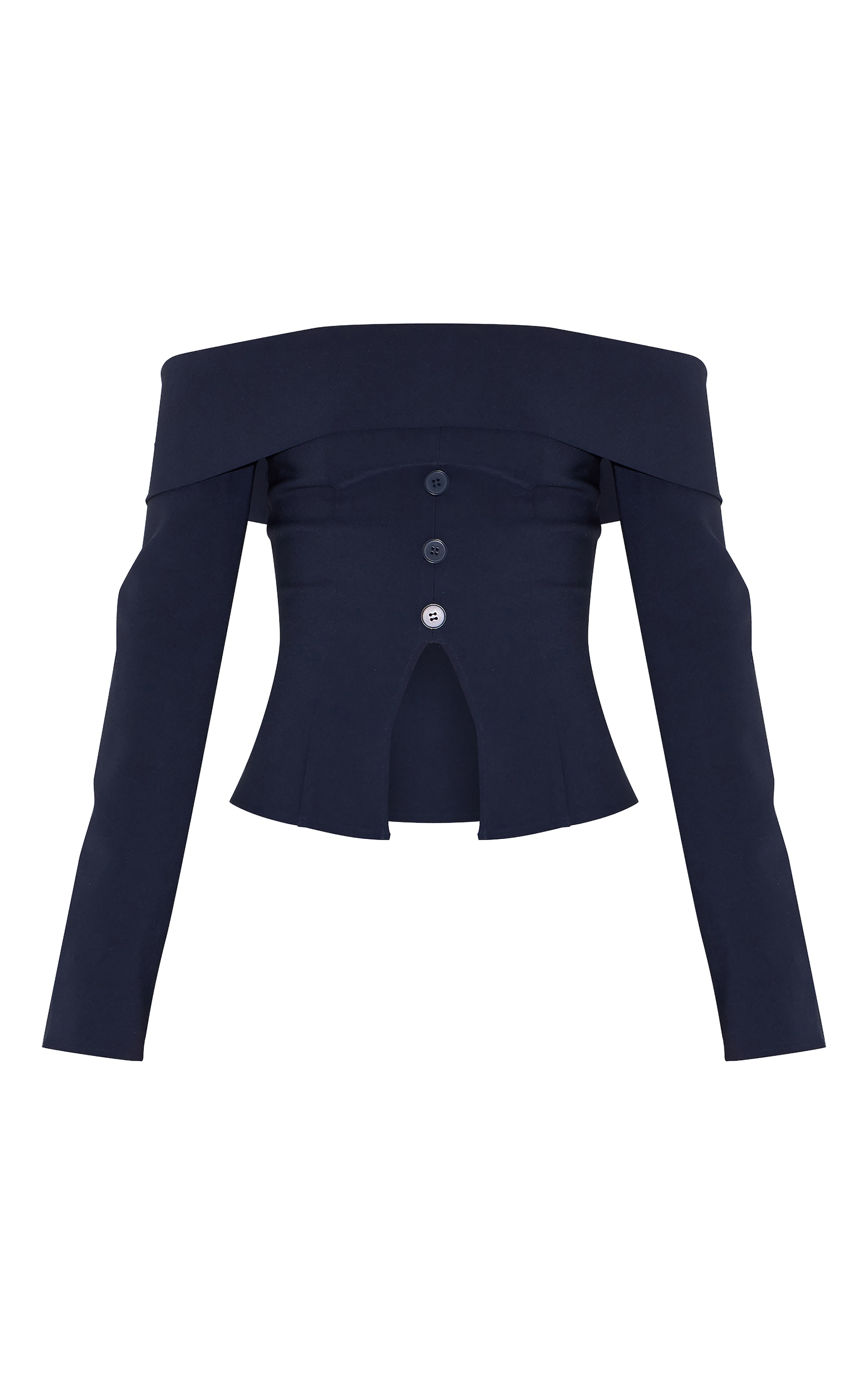 Tall Indigo Tailored Bardot Long Sleeve Button Top image 5