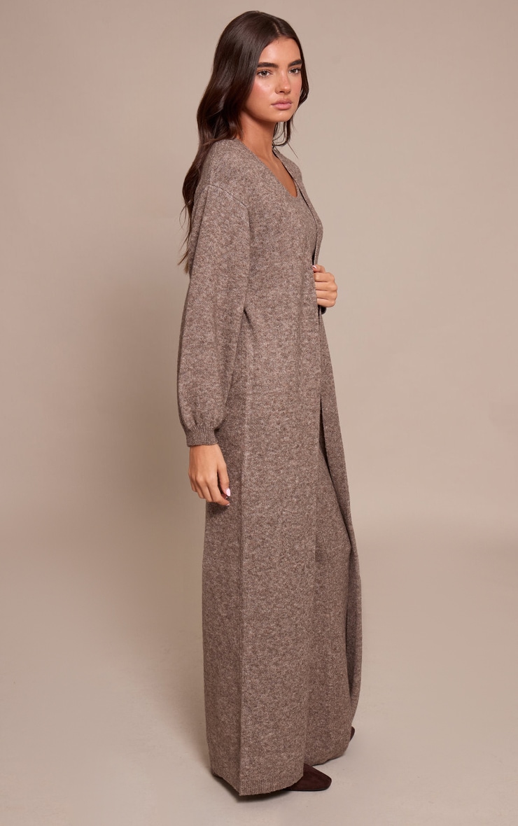 Taupe Knitted Maxi Cardigan image 3