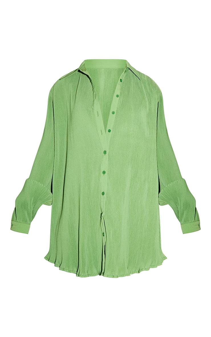 Petite Green Plisse Oversized Cuff Detail Shirt image 2