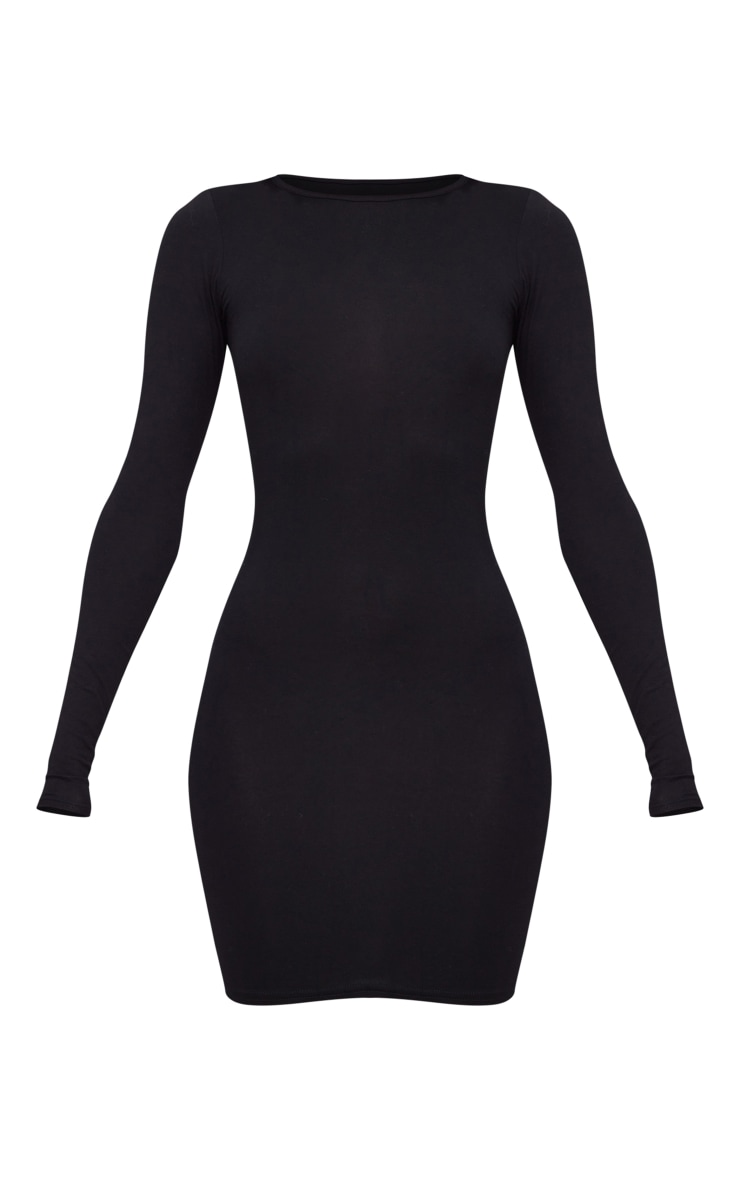 Basic Black Jersey Long Sleeve Bodycon Dress image 5
