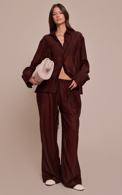 Pantalon droit ample texturé chocolat