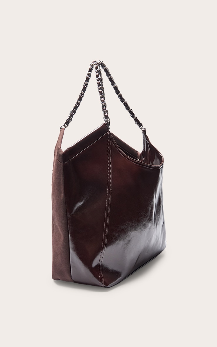 Chocolate Plum PU Faux Suede Slouchy Tote Bag image 3