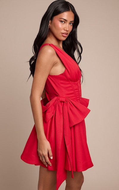 Robe droite tissée rouge à noeuds