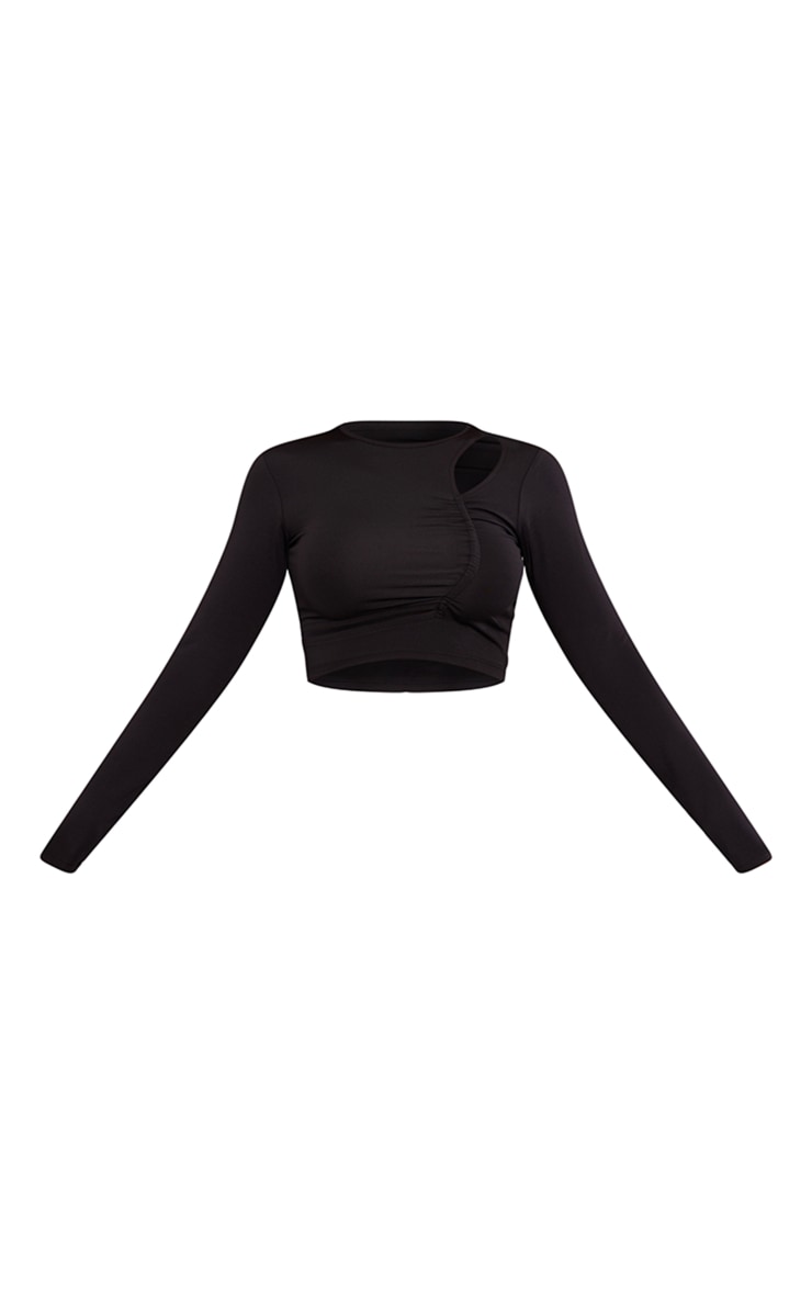 Crop top manches longues moulant luxe mat noir à découpes PrettyLittleThing FR