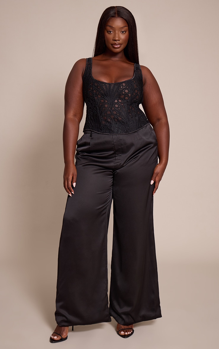 Plus Black Textured Sheer Floral Square Neck Corset image 3