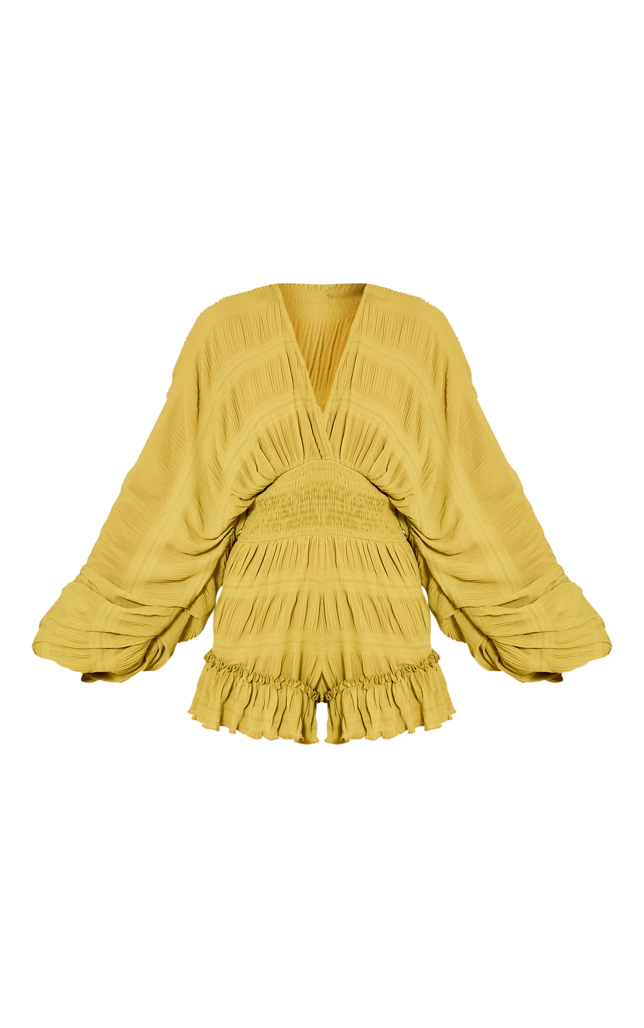 Olive Textured V Neck Frill Playsuit image 5