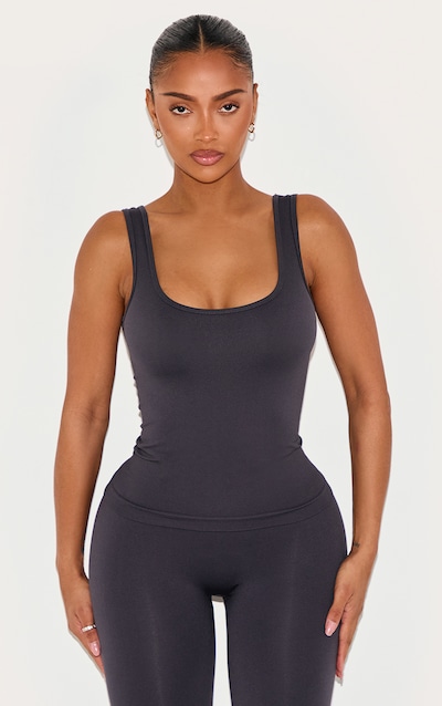 Shape Charcoal Seamless Active Square Neck Longline Vest Top