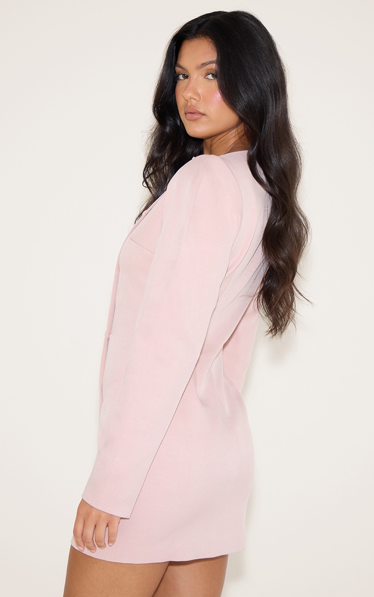 Pale Pink Woven Slash Neck Button Detail Mini Dress image 2