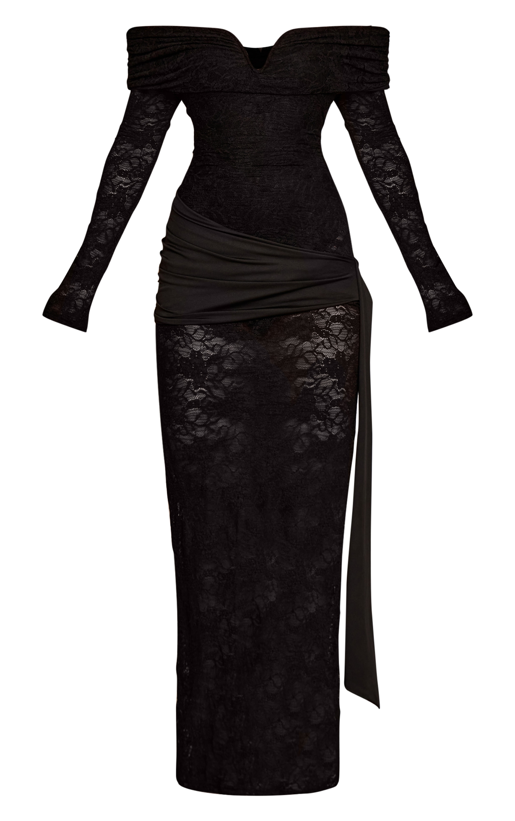 Black Lace Long Sleeve Wrap Maxi Dress image 5