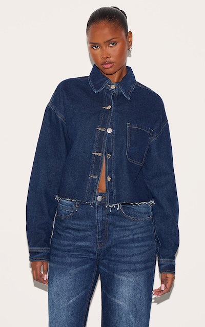 Chemise courte en jean indigo à ourlet coupé
