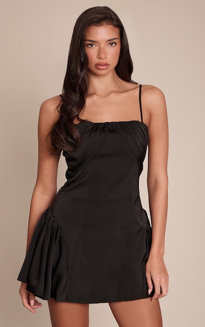 Black Satin Shift Mini Dress
