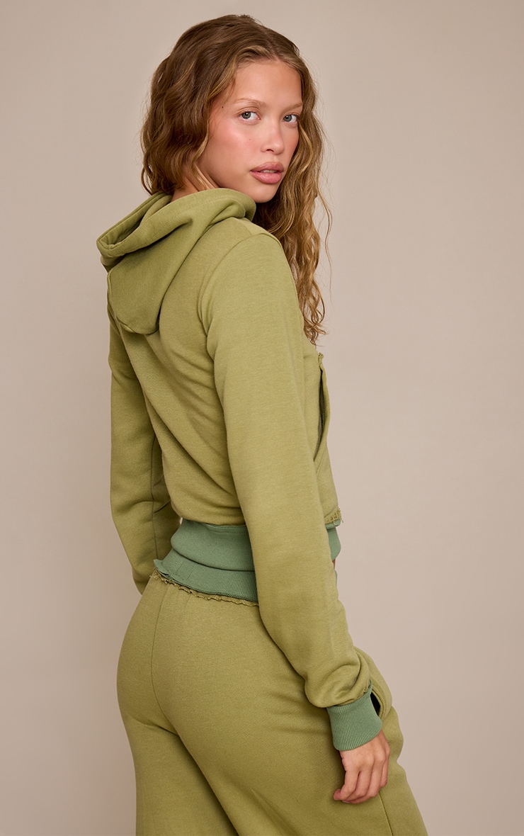 Khaki Contrast Detail Zip Up Fitted Jacket image 2