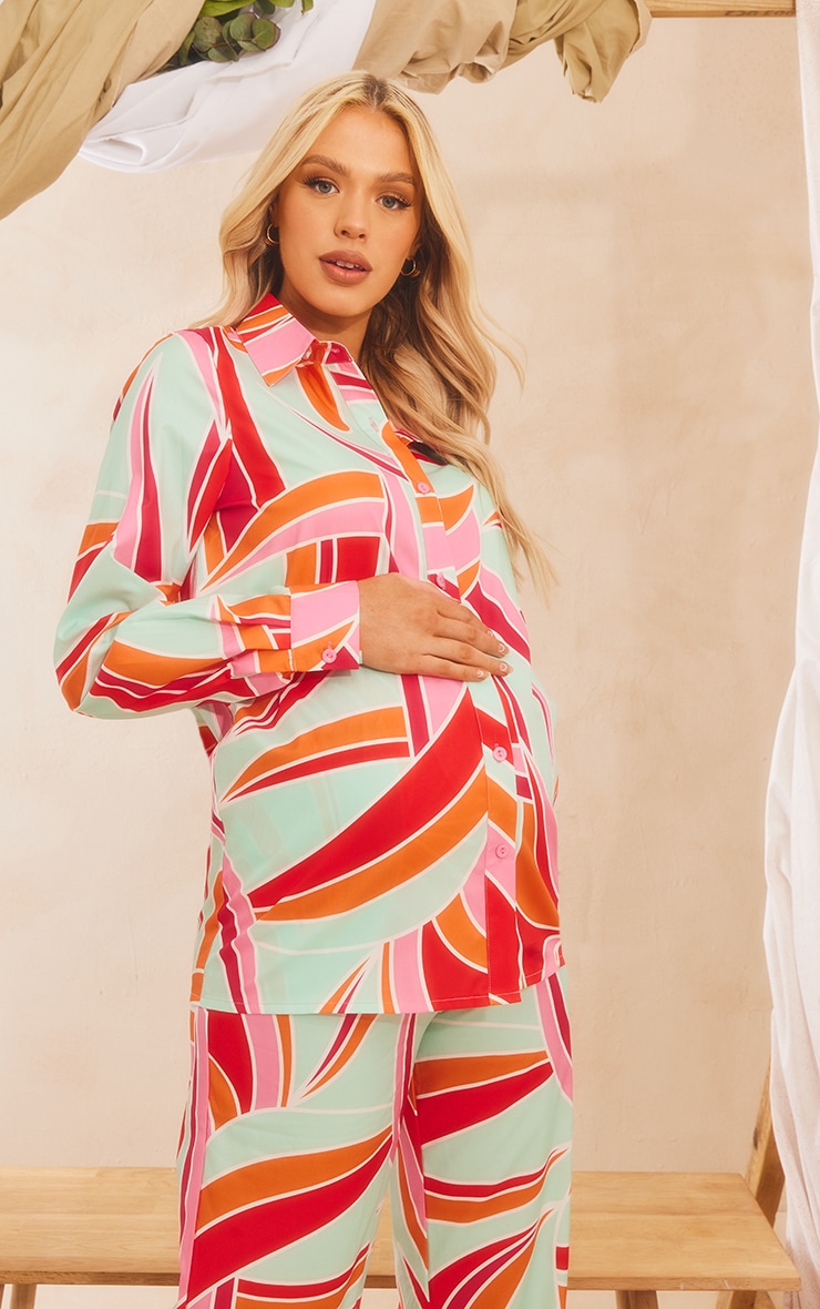 Maternity Pink Chiffon Printed Shirt image 1