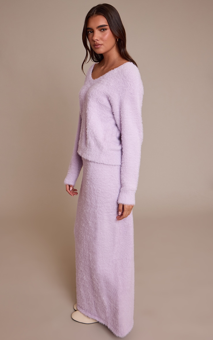 Lilac Fluffy V Neck Knitted Oversized Sweater image 3