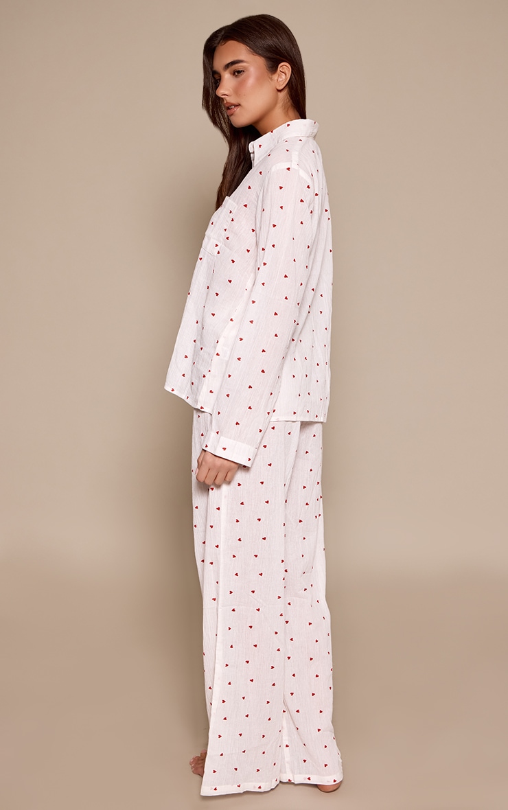 Red Heart Crinkle Button Up Long Sleeve Pyjamas image 2