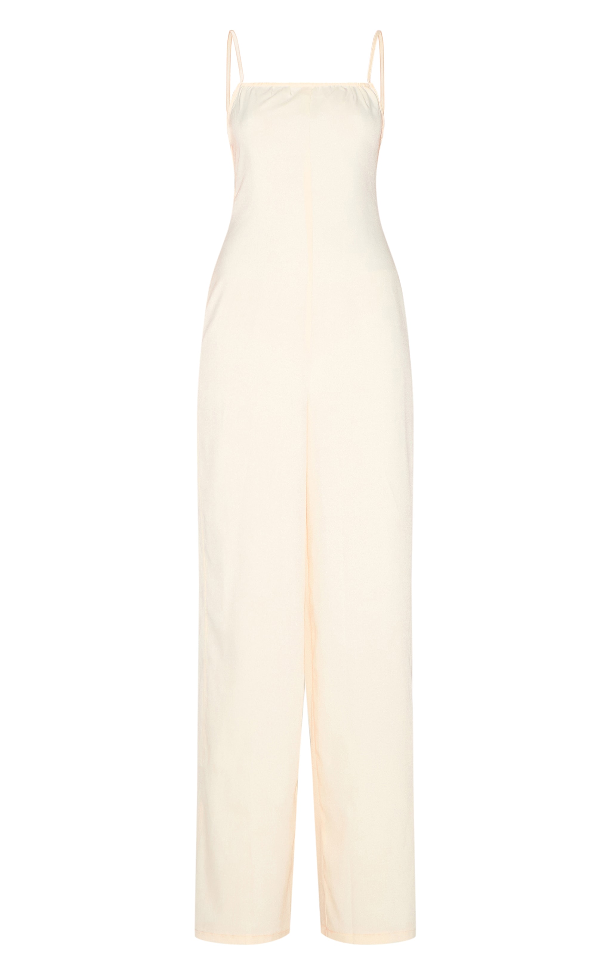 Cream Woven Backless Square Neck Wide Leg Jumpsuit image 5