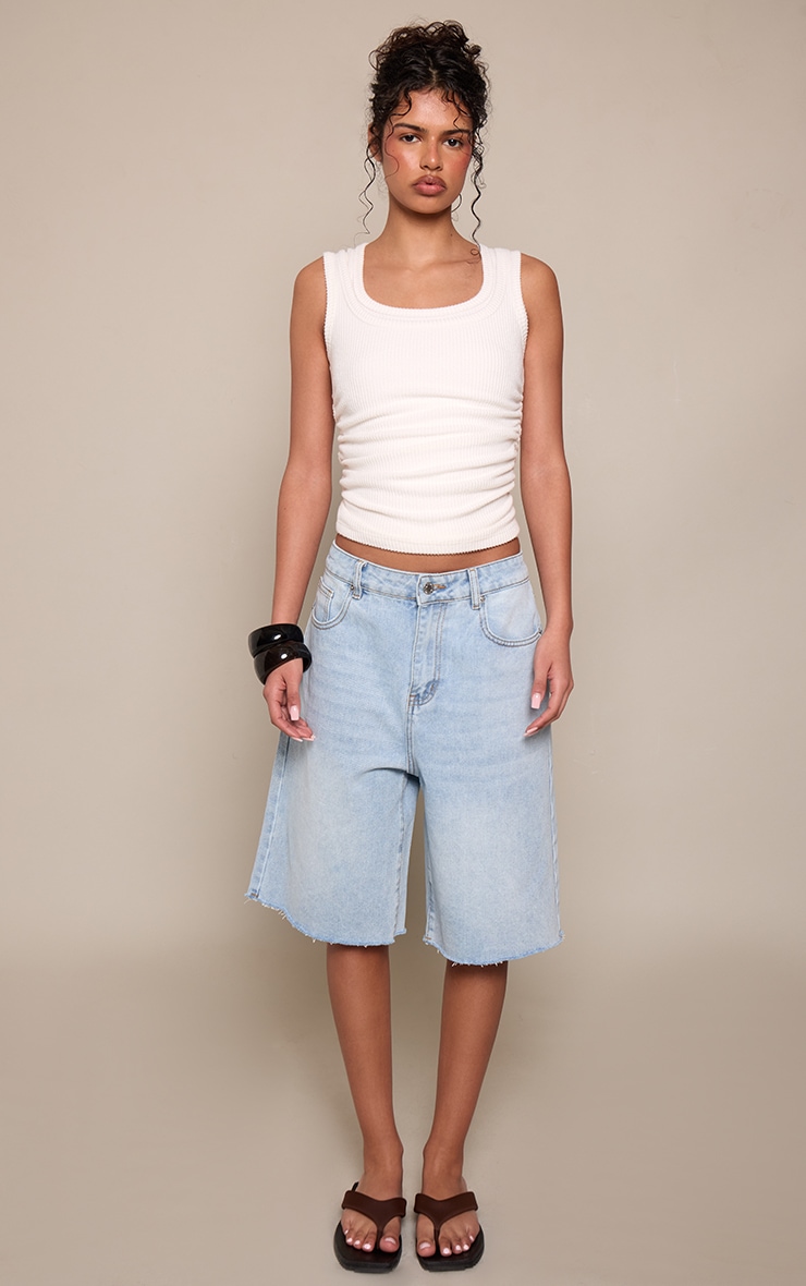 Light Blue Low Rise Longline Denim Jorts
