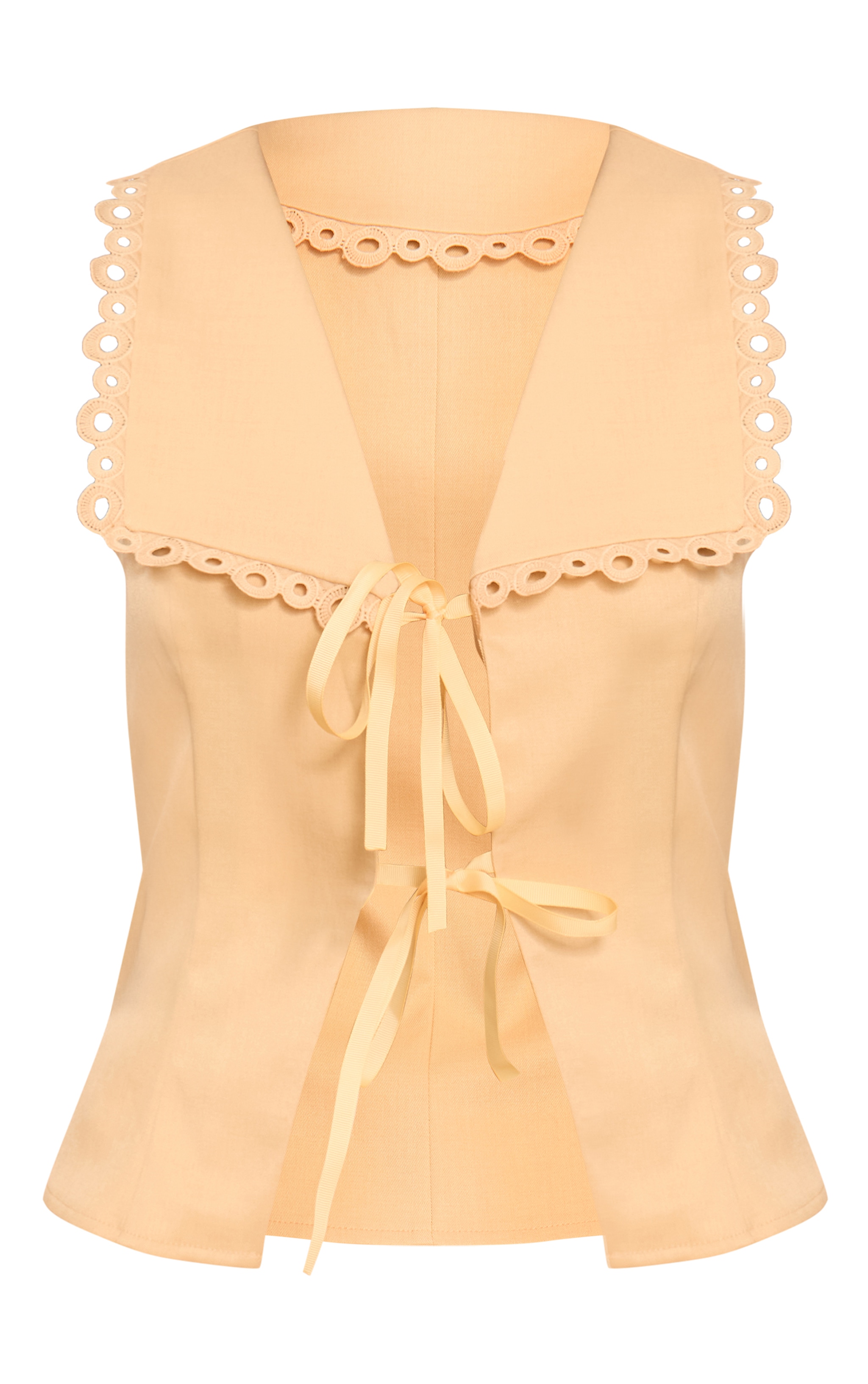 Butter Yellow Lace Trim Detail Tie Up Blouse image 5