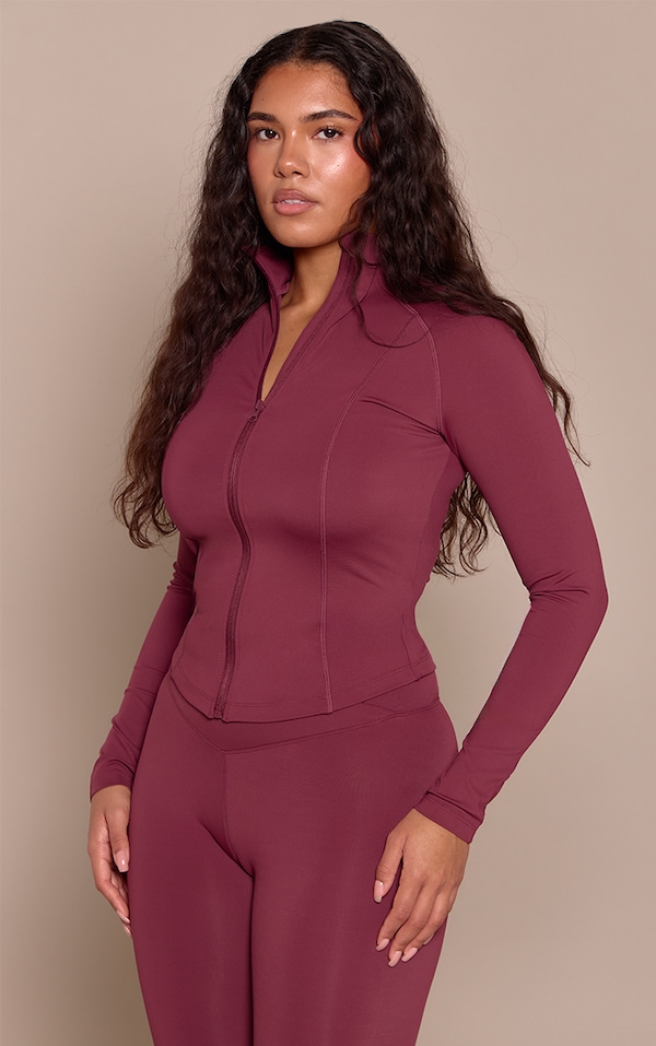 Shape Burgundy Sculpt Seam Detail Long Sleeve Zip Front Jacket