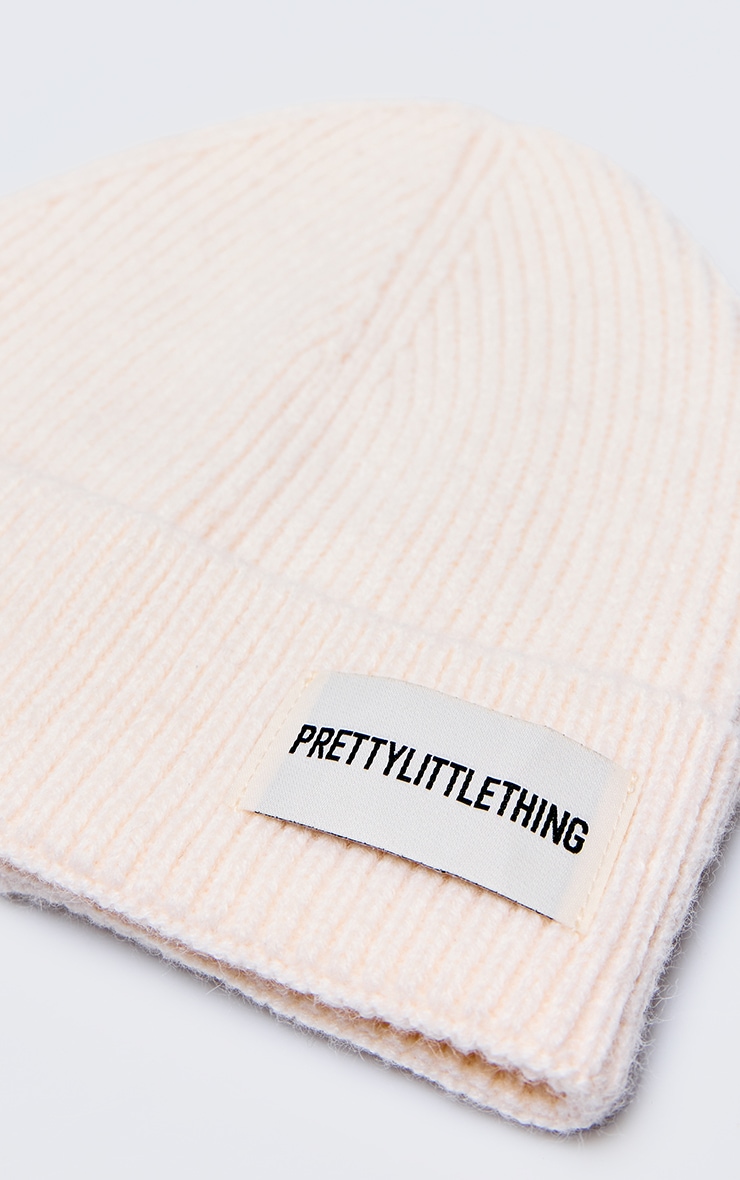 PRETTYLITTLETHING Cream Logo Rib Beanie image 3