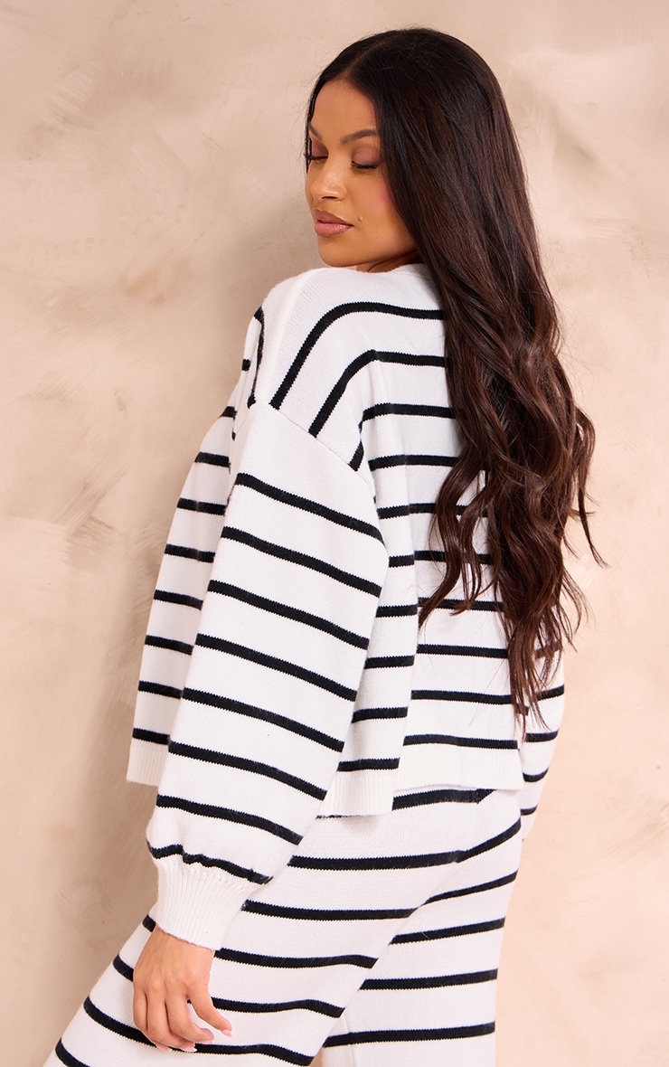 Maternity Black Striped Knit Cardigan image 2