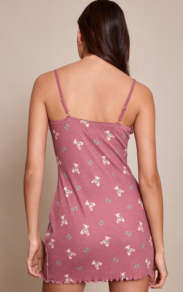 Red Teddy Bear Printed Pointelle Mini Pajama Dress image 2