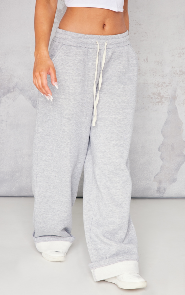 Grey Marl Oversized Sweat Turn Up Hem Sweatpants image 2