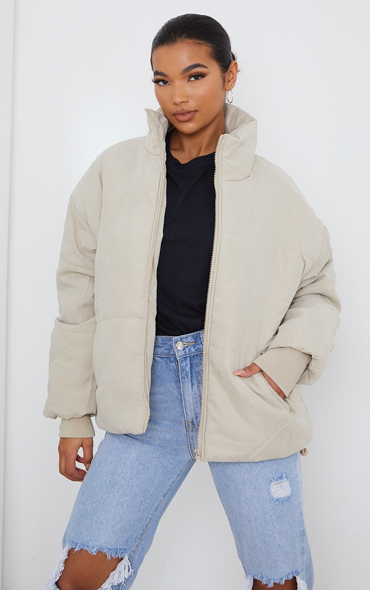 Stone Oversized Peach Skin Cuff Puffer Jacket