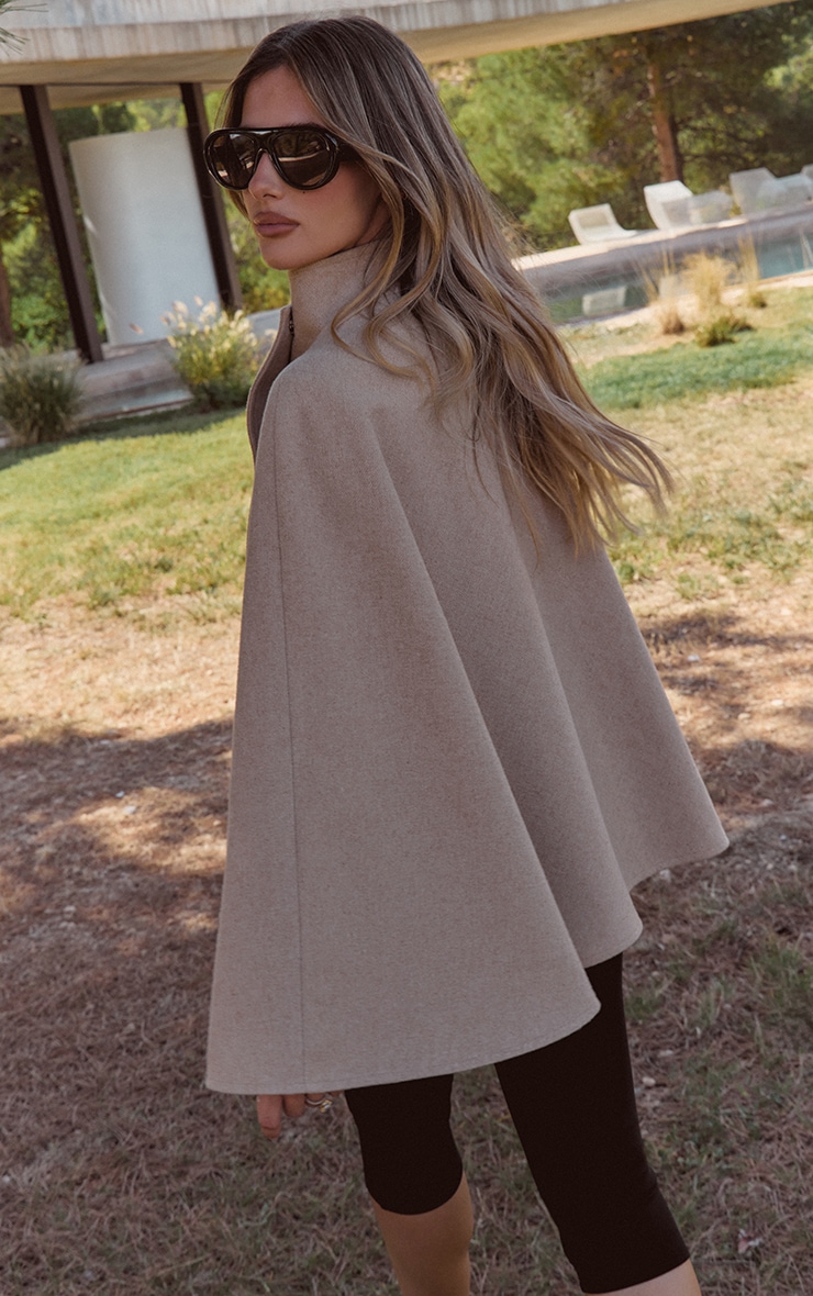 Oat Wool Look Funnel Neck Wrap Coat image 2