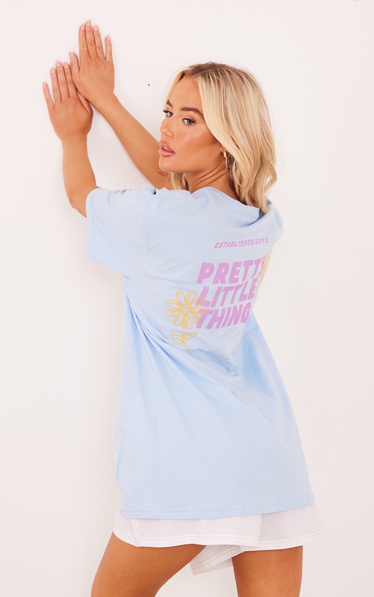 PRETTYLITTLETHING Baby Blue Flower Printed T Shirt image 4