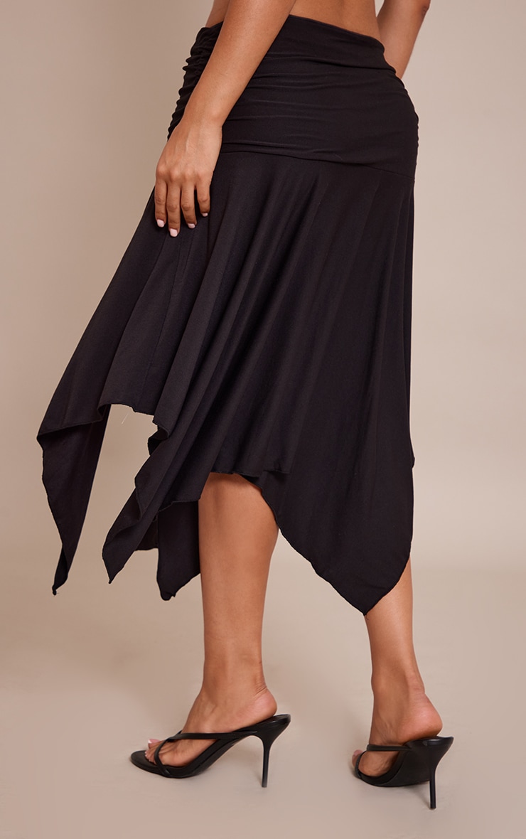 Petite Black Soft Touch Ruched Asymmetric Midi Skirt image 3