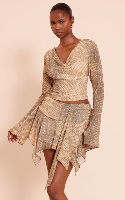 Stone Snake Print Cowl Shirt