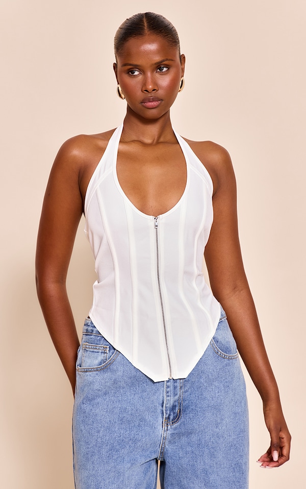 White Boned Dip Hem Corset