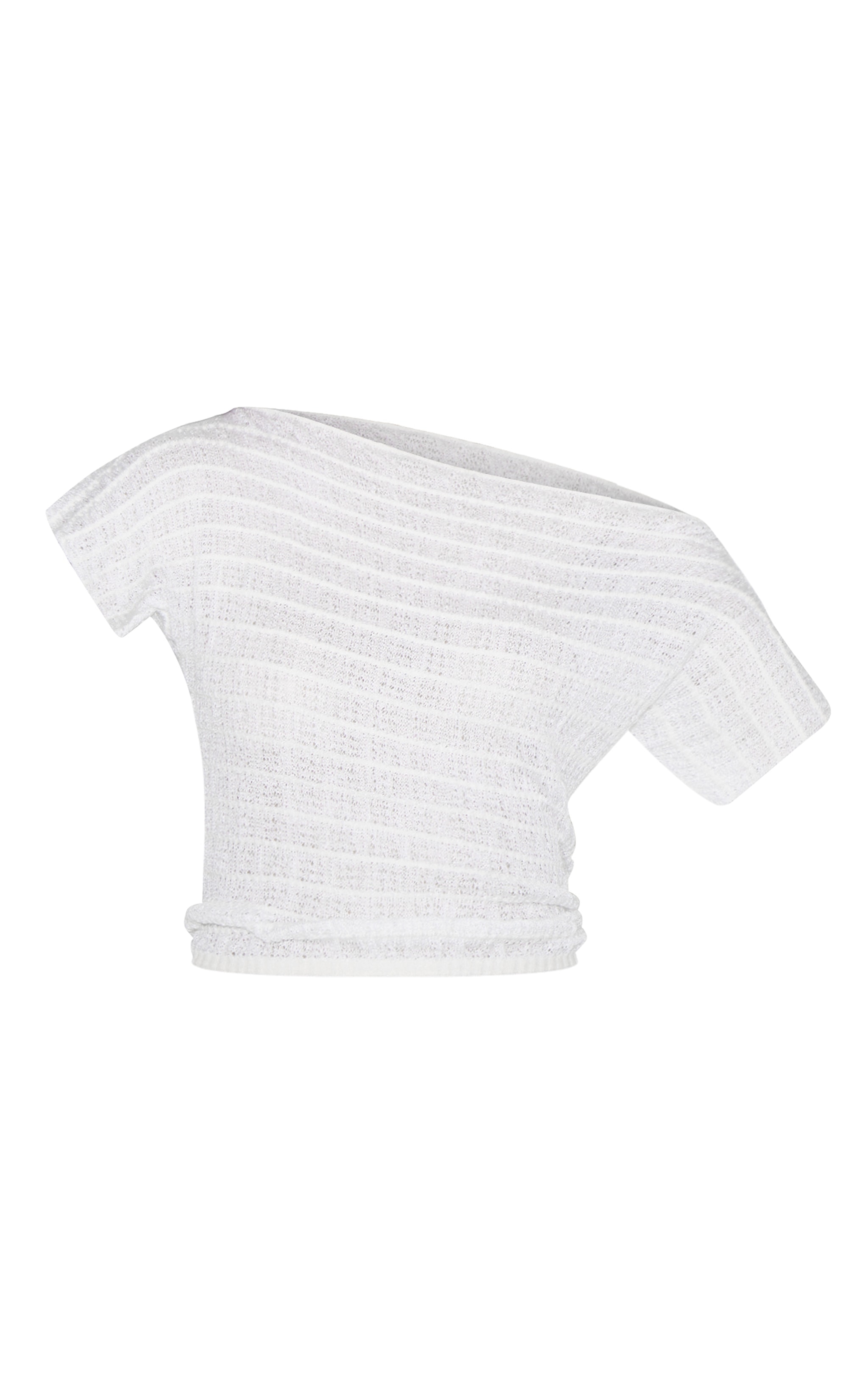 White Textured Knit Off The Shoulder Top image 5