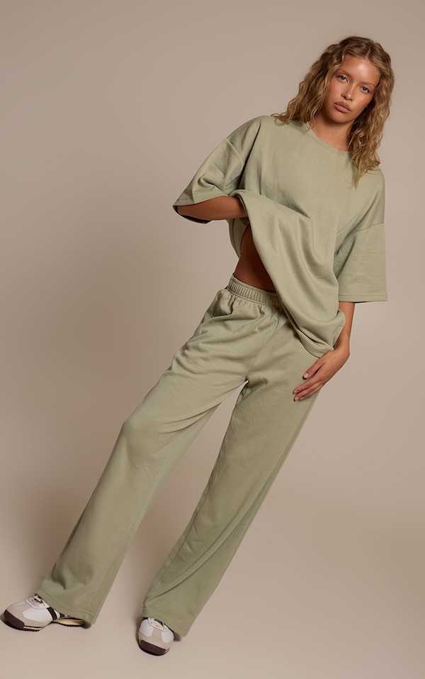 Sage Khaki Jersey Mid Rise Wide Leg Pant