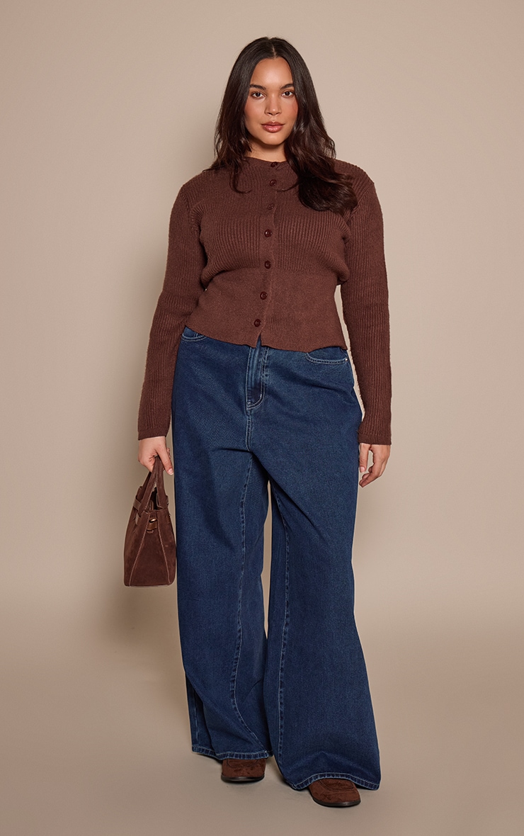 Plus Chocolate Cinched Waist Button Down Cardigan  image 3