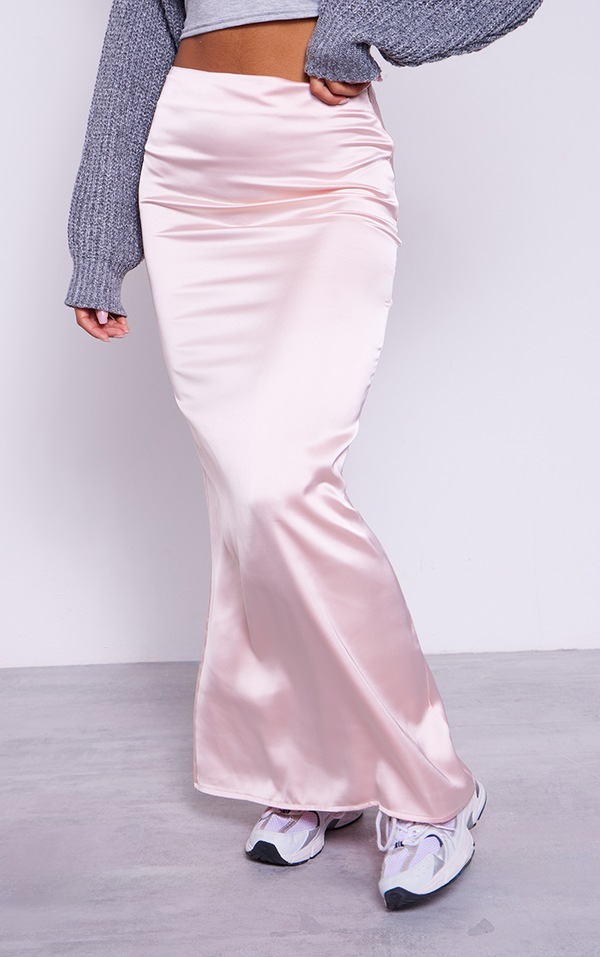 Dusty Pink Satin Low Rise Maxi Skirt image 2