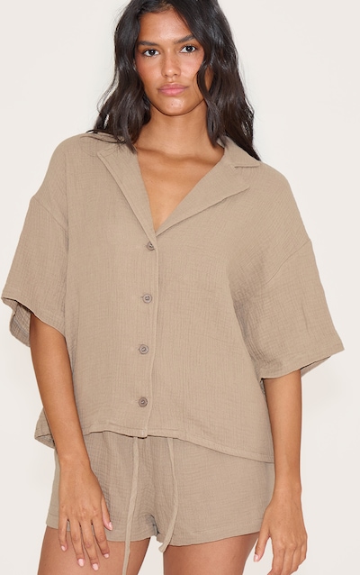 Chemise tissée argile à manches courtes