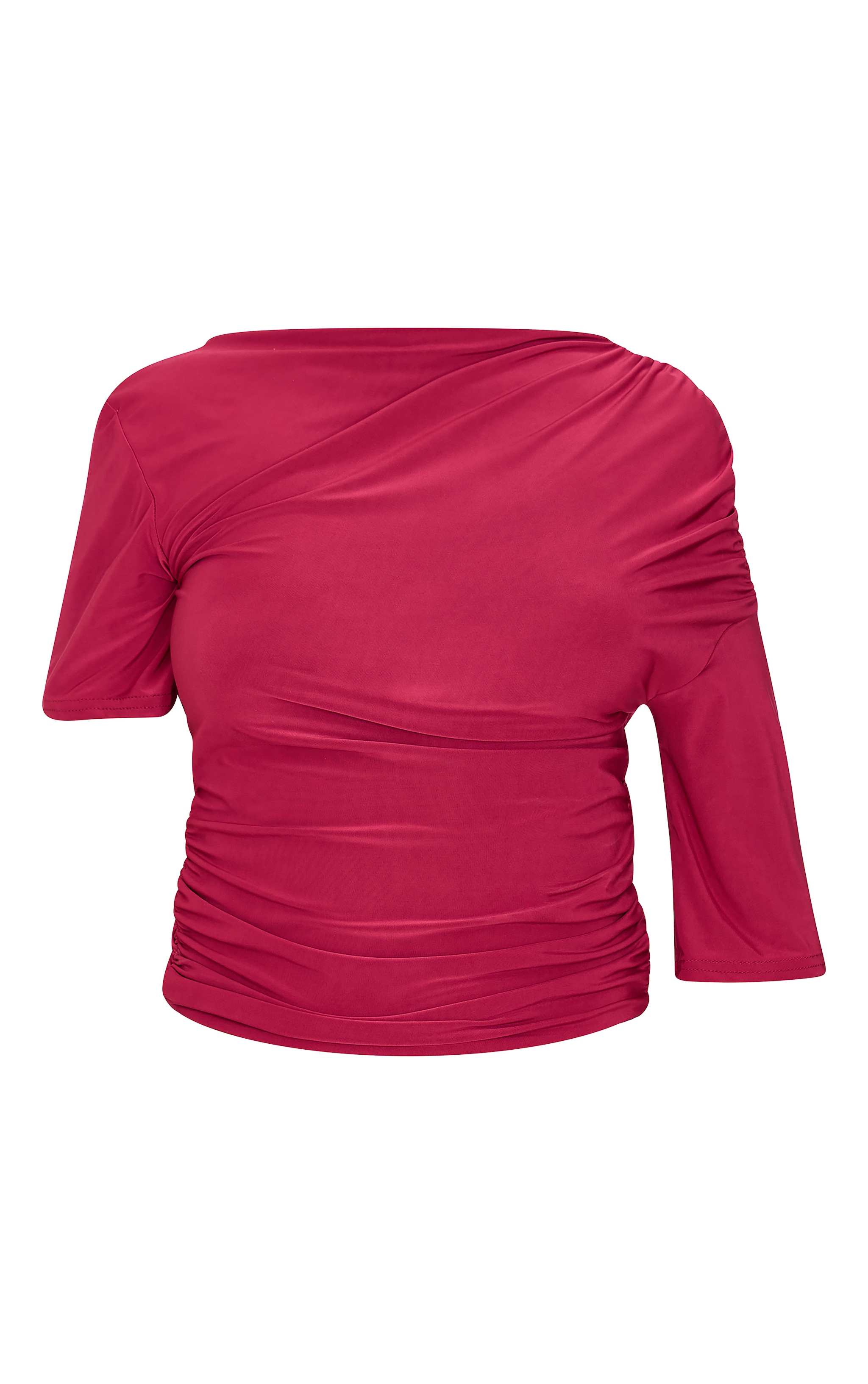 Petite Burgundy Double Slinky Ruched Short Sleeve Top image 5
