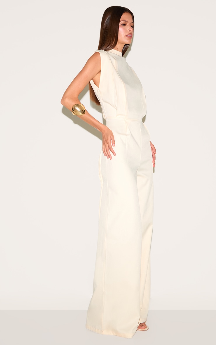 Almond Woven Cap Sleeve Wide Leg Jumpsuit image 3
