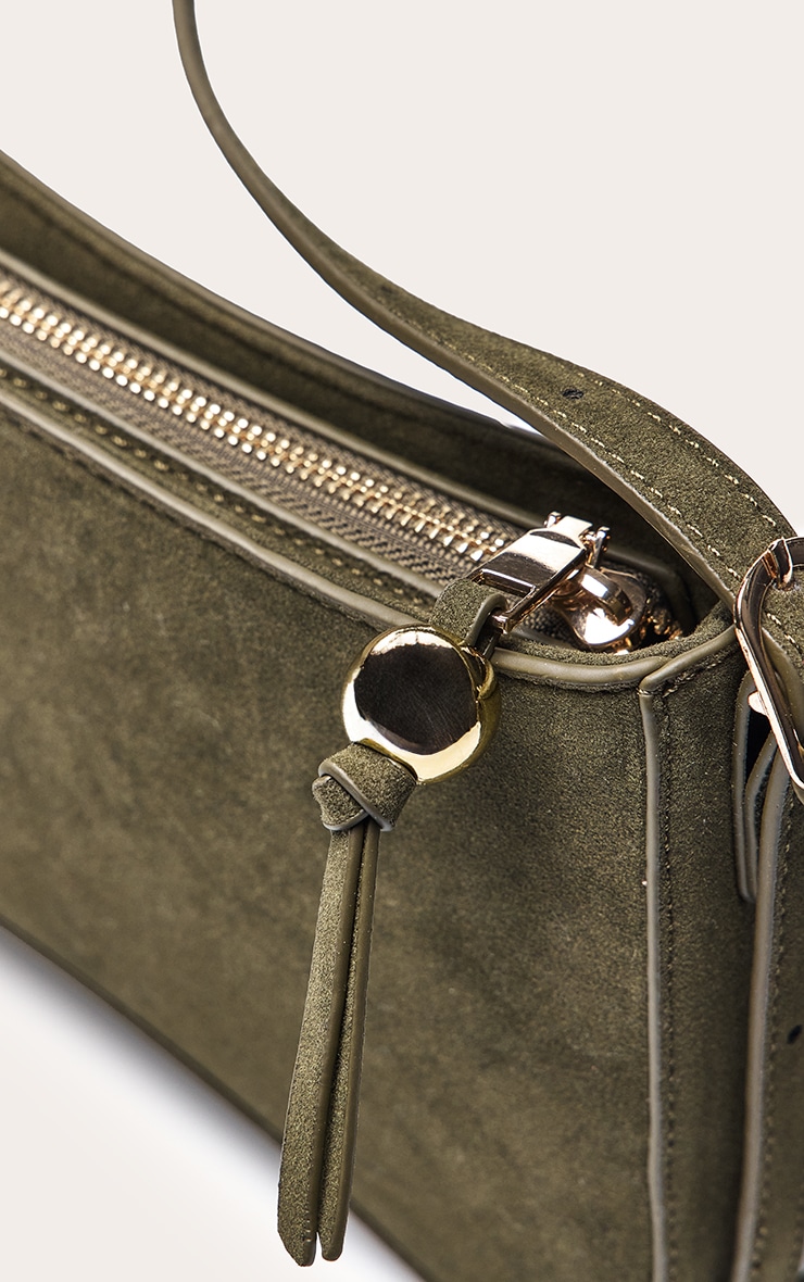 Olive Faux Suede Curved Beaded Shoulder Bag image 5